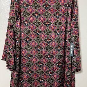 ModCloth Boho Geometric Print Dress 2X Plus Size Retro Swing Bell Sleeve Tunic